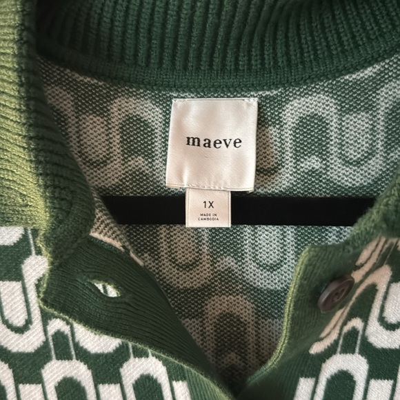 NWT 1X Maeve x Anthropologie button front knitted mini dress in mod Green - Picture 5 of 6